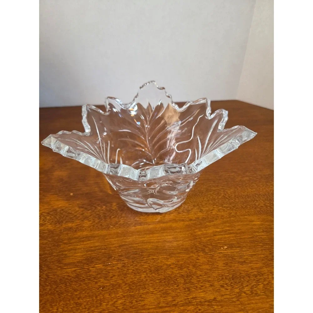 Clear Pressed Glass Maple Leaf Bowl Vintage Style Fall Autumn Decor Candy Dish